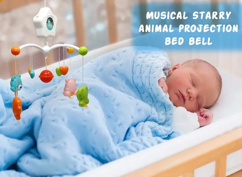 Musical Mobile Bed Bell Toy for Babies, Battery Operated Baby Hanging Toys Baby Crib Musical Cot Toy with Lights and Music, Star Projector KT(HE0307)