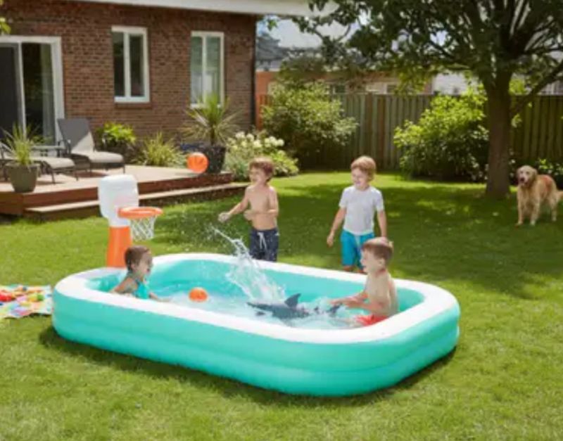 Bestway Dunk N' Splash - Inflatable Family Pool with Basketball Hoop For 4 Kids (8 ft 3 in x 66 in x 40 in, 9.03 lbs) TM (54445)