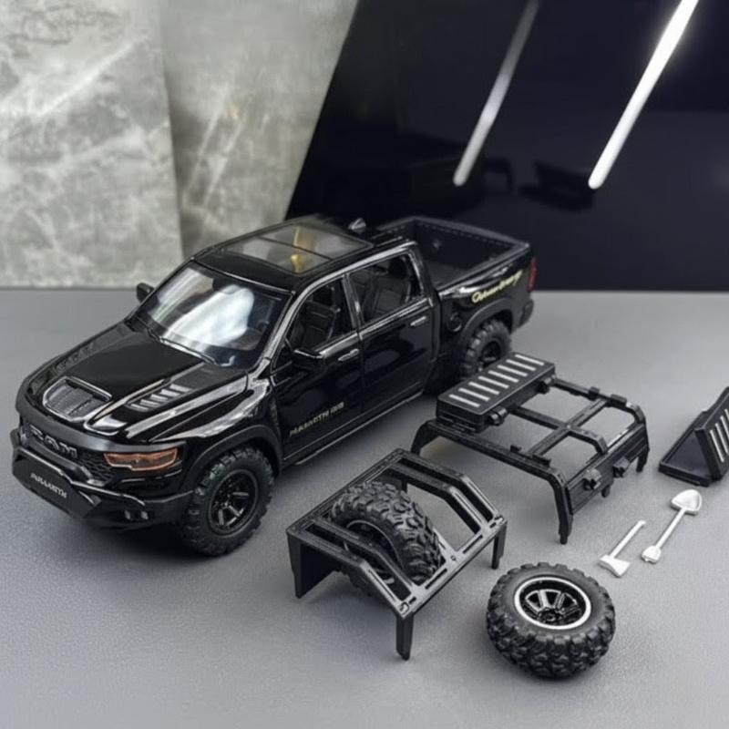 1:32 Scale Diecast Doge Ram 1000 pickup truck sounds light open sides (B477Z32N-A)