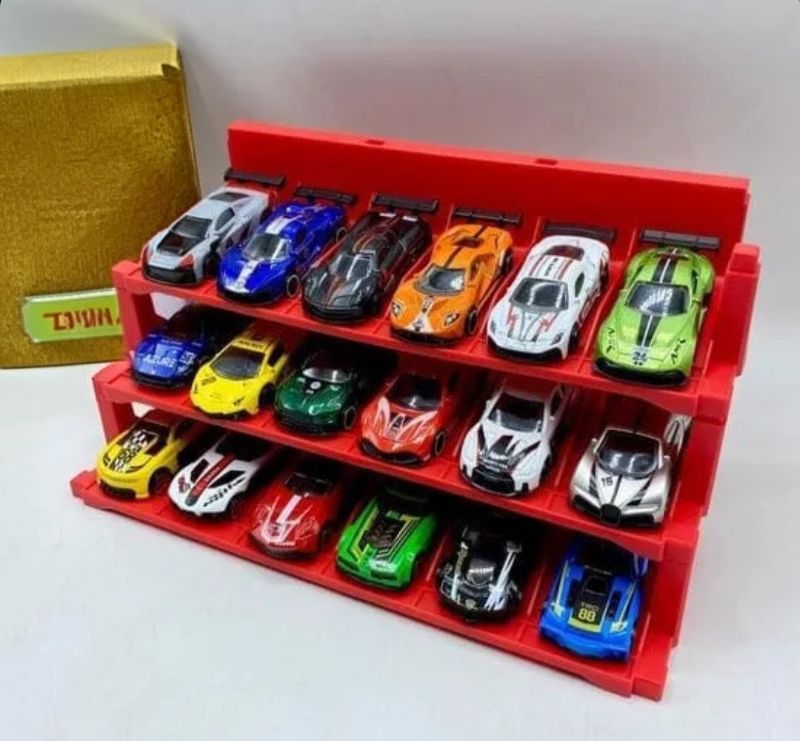 18 Pcs Die-Cast Sports Cars Set With Display Stand Parking lot (U5SKZJ64-10)
