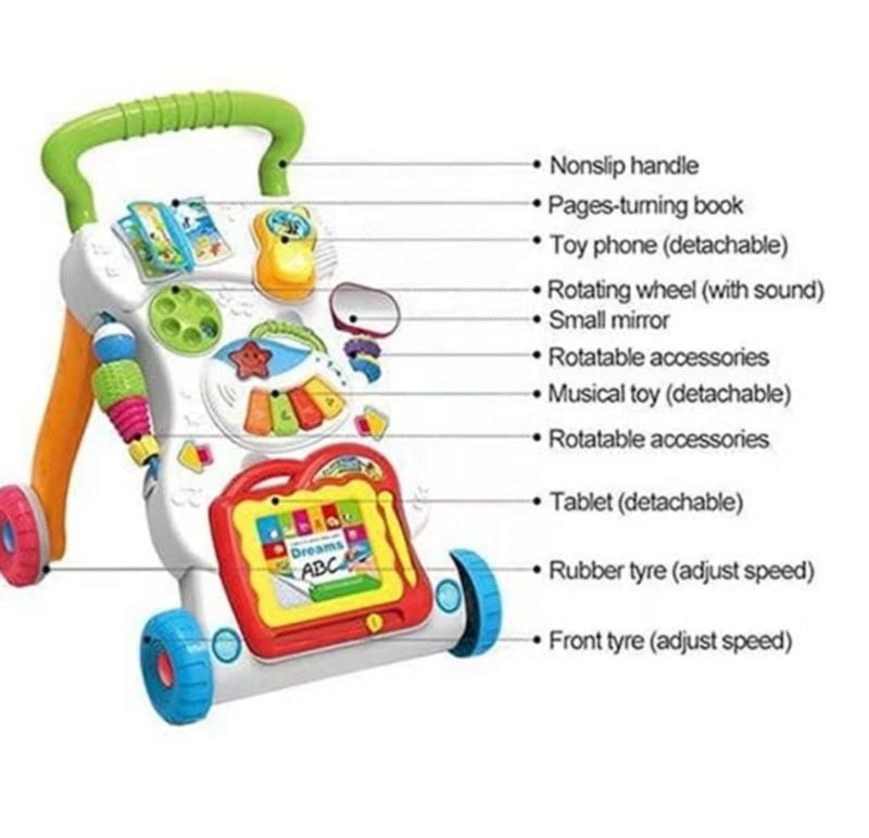 High quality HUANGER Baby Music Walker Multifunctional Children Infant Baby Learn Walk Stand Trolley Early Educational Toys (HE0819)