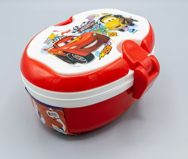 McQueen car Double Compartment Lunch Box Hunter with Tray and Box Handle Spoon