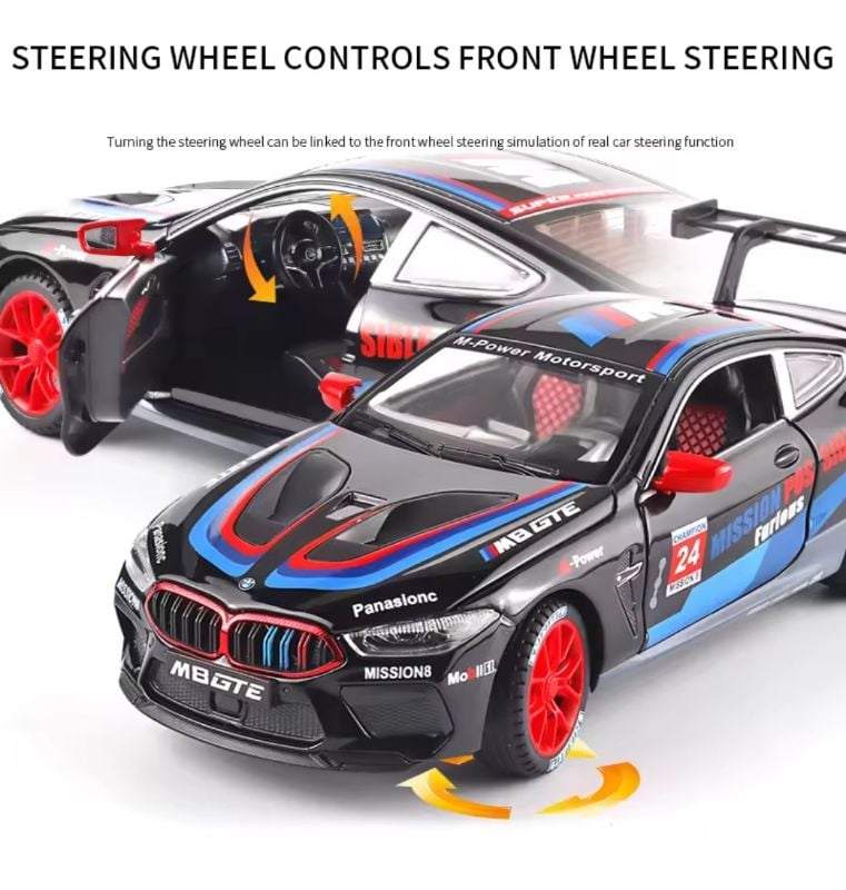 1:24 BMW M8 GTE Race Car Alloy Car Diecast Model Sound Light Pull Back Toy Model Computer Decorative Ornaments Kids Toys Gift TM (DC24232)
