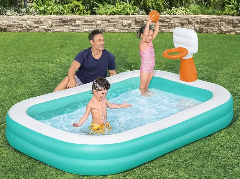 Bestway Dunk N' Splash - Inflatable Family Pool with Basketball Hoop For 4 Kids (8 ft 3 in x 66 in x 40 in, 9.03 lbs) TM (54445)