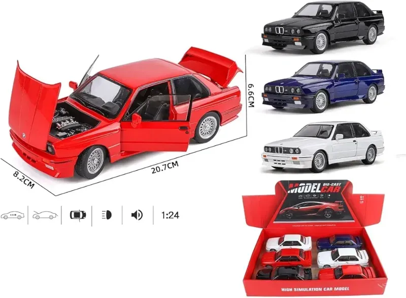 Classic 1:24 BMW M3 E30 Big diecast car model open doors sound light  KT 1900-440