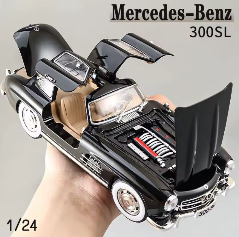 1:24 Vintage Toy Car 300 SL Classic Toy Cars for Kids Diecast Metal Car Light Sound Pullback Openable Door Cars TM