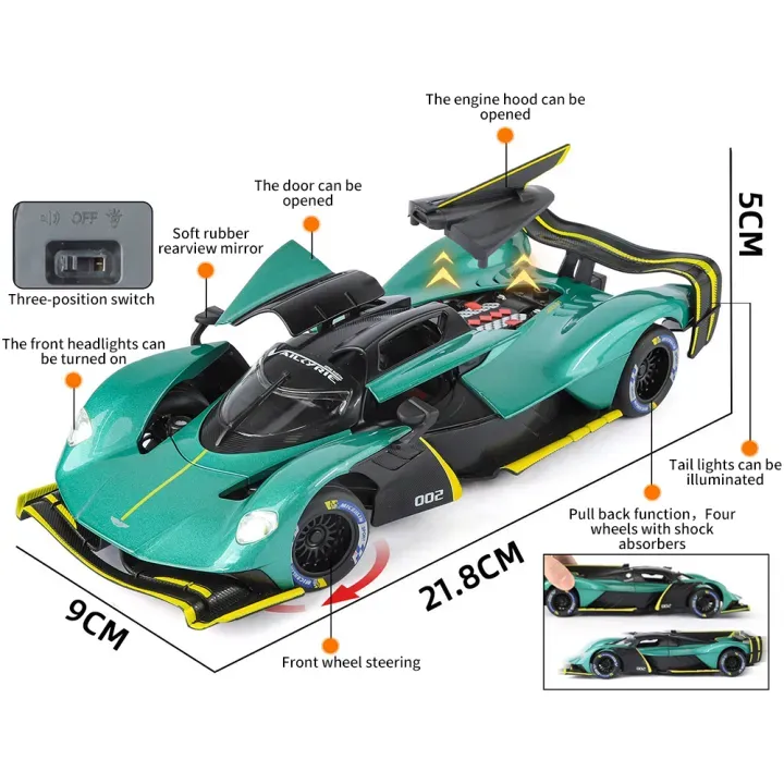 1:24 Aston Martin Valkyrie AMR PRO Supercar Alloy Diecast Model Car Sound Light DK (1900-560)