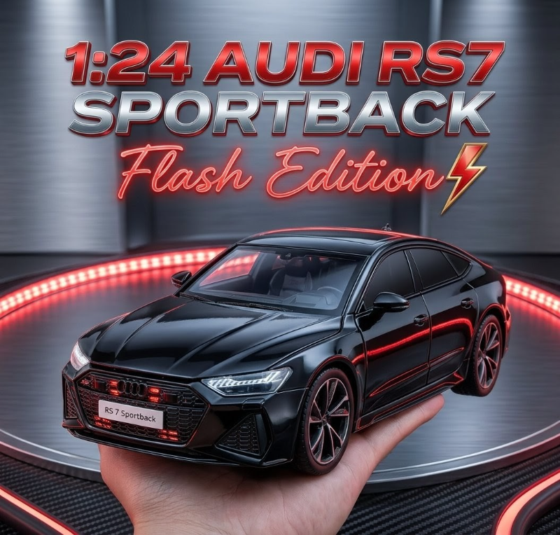 1:24 AUDI RS7 Sportback Black car model Flashing light Edition Diecast Premium metal quality Open Doors Sounds best collector and birthday car KT (H82092)
