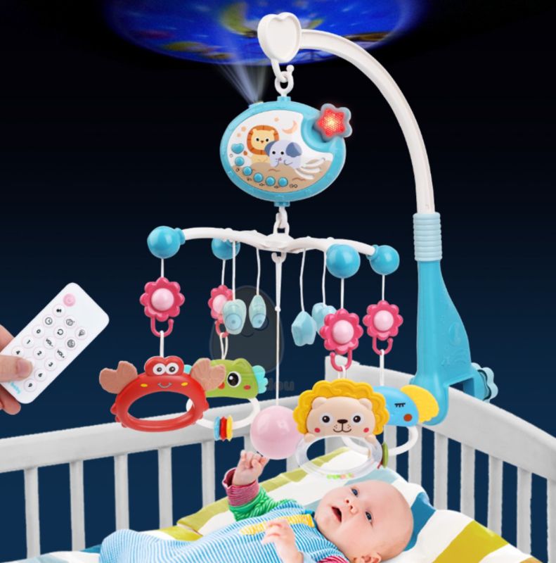 Baby Crib Mobile Rattle with Projector play Music Lights with Remote control Adjustment speed and Sound KT (698-84)