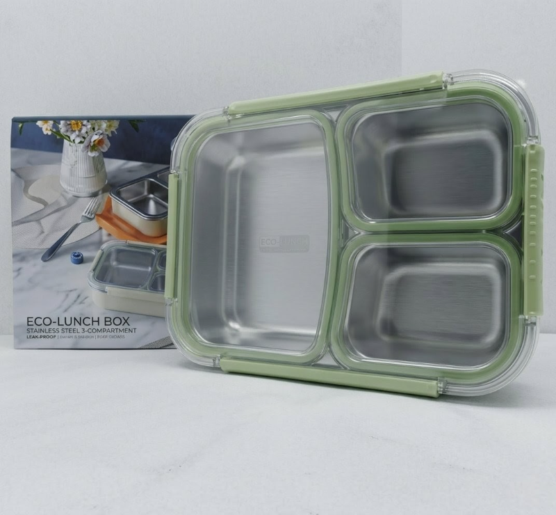 Stainless Steel Lunch Box with Divided Compartments, Meal Prep Containers Lunch Box With Steel Spoon for Adults & Kids, Leak & Spill Proof Snack Box with Utensils, BPA-Free & Dishwasher Safe (YS-102CG)