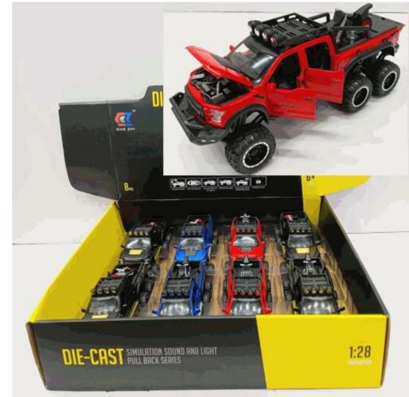 1:24 Diecast Ford F-150 Raptor pickup truck with motorcycle toy car pull back (CZ24A)