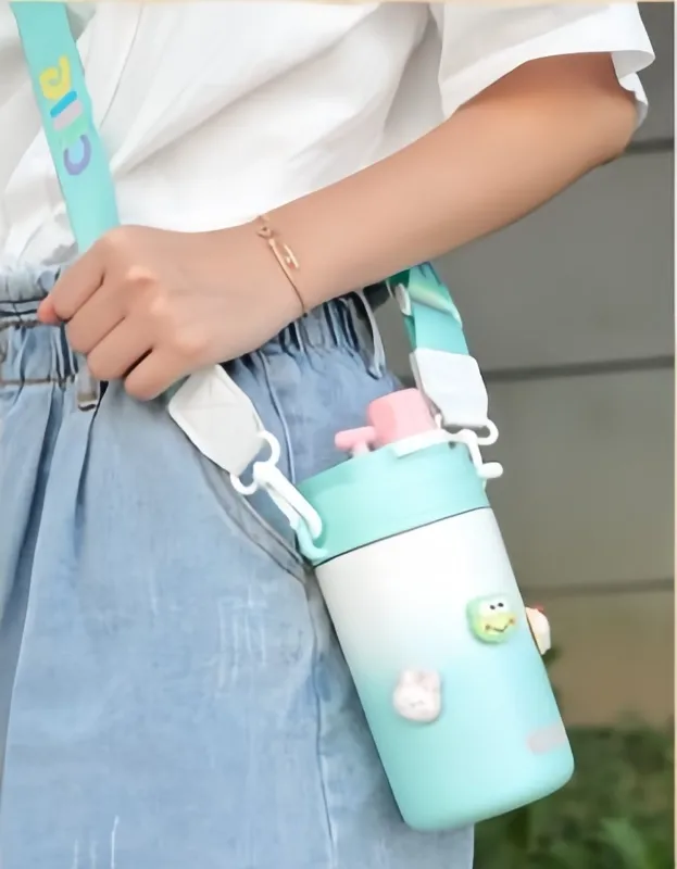 580ML Gradient Colour 316 grade stainless steel water bottle Double-wall vacuum insulation Water Bottle Pastel + Straw + Strap (XB-23114)