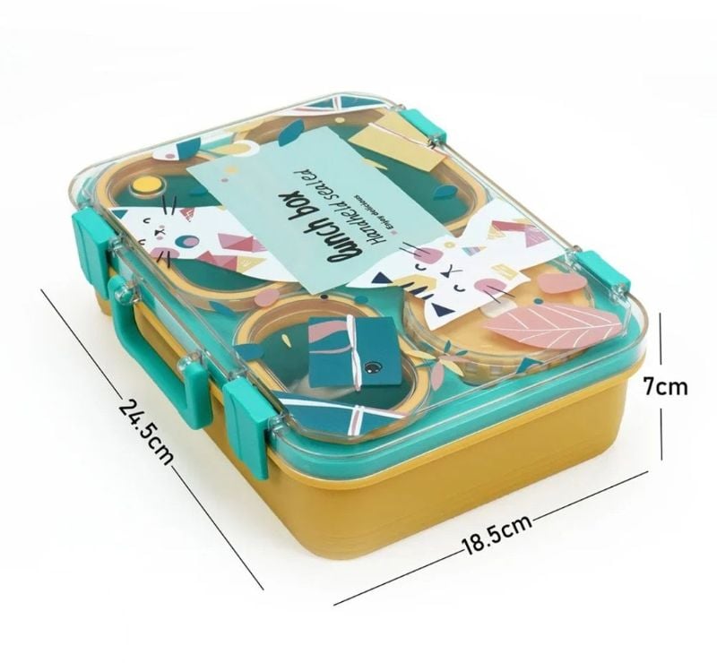 High Glossy Lunch Box food storage Uv printed premium 4 Compartment with handle carry (LX-7170)