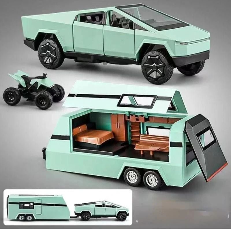 Tesla Cybertruck with a matching camper trailer 1:32 scale Die-cast (B3230)