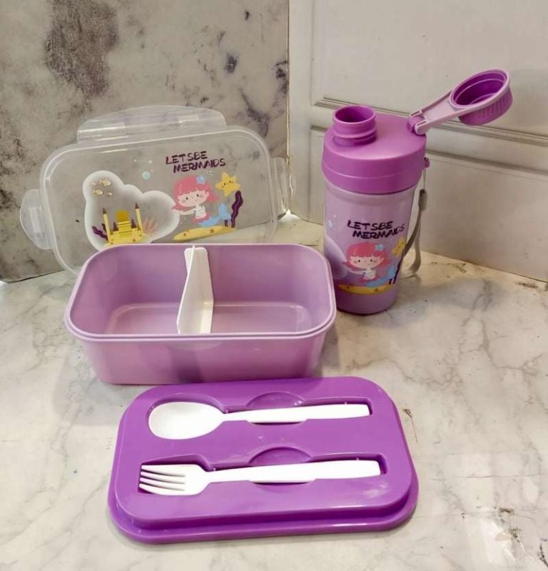 2-Section Lunch Box Set and Drink Bottle Free Spoon and Fork BPA free (9055-1LB)