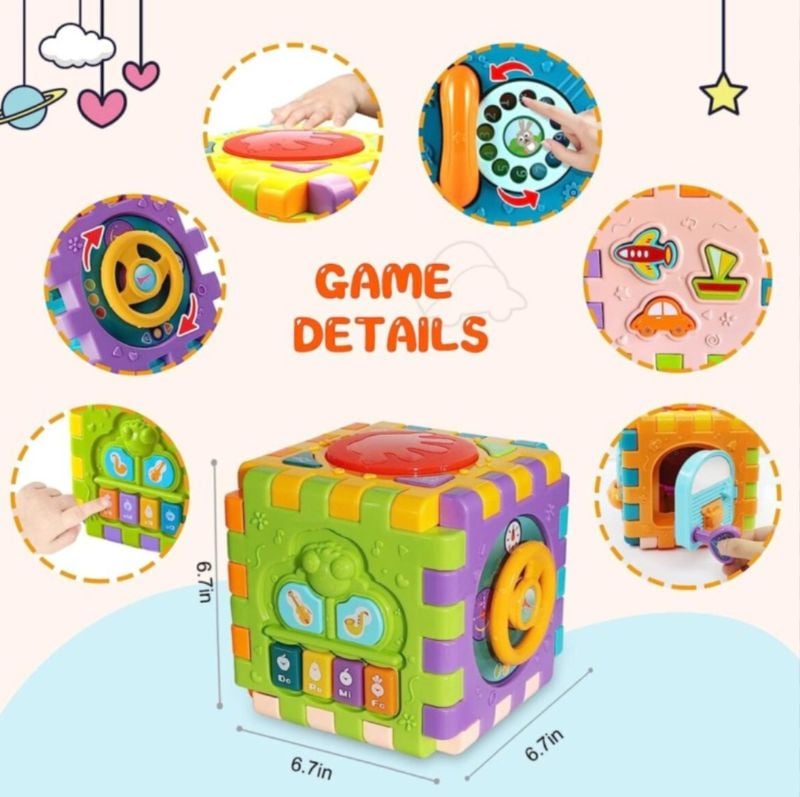 Toddler Educational Musical Activity Cube 6in1 play Set Attractive Colour Blocks Puzzle Piano Multi-function Battery Operate KT (HE0527)