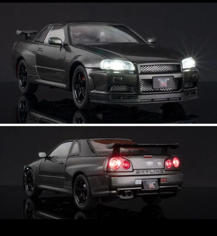1:24 Scale Pearl Black Nissan Skyline GT-R R34 Diecast model car series (1900-413)