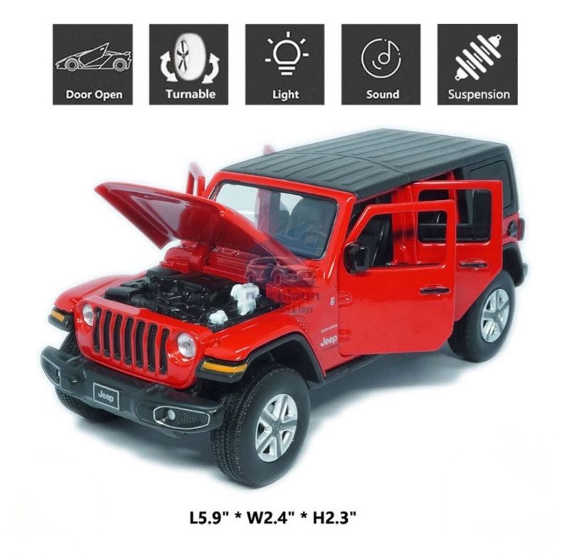 1:32 Rubicon Jeep With Acrylic display case diecast open doors Realistic details (F21003)