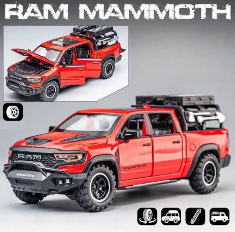 1:32 Scale Diecast Doge Ram 1000 pickup truck sounds light open sides (B477Z32N-A)