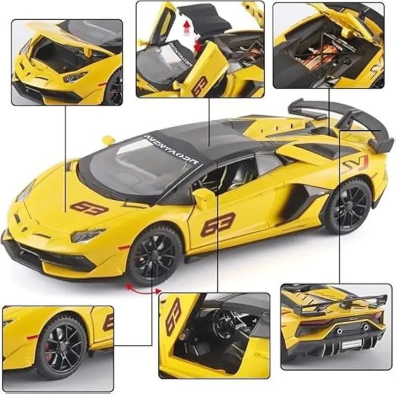 1:24 Scale Diecast Lamborghini Aventador SVJ 63 openable all sides sound light Gift car for Children and collectors lover TM