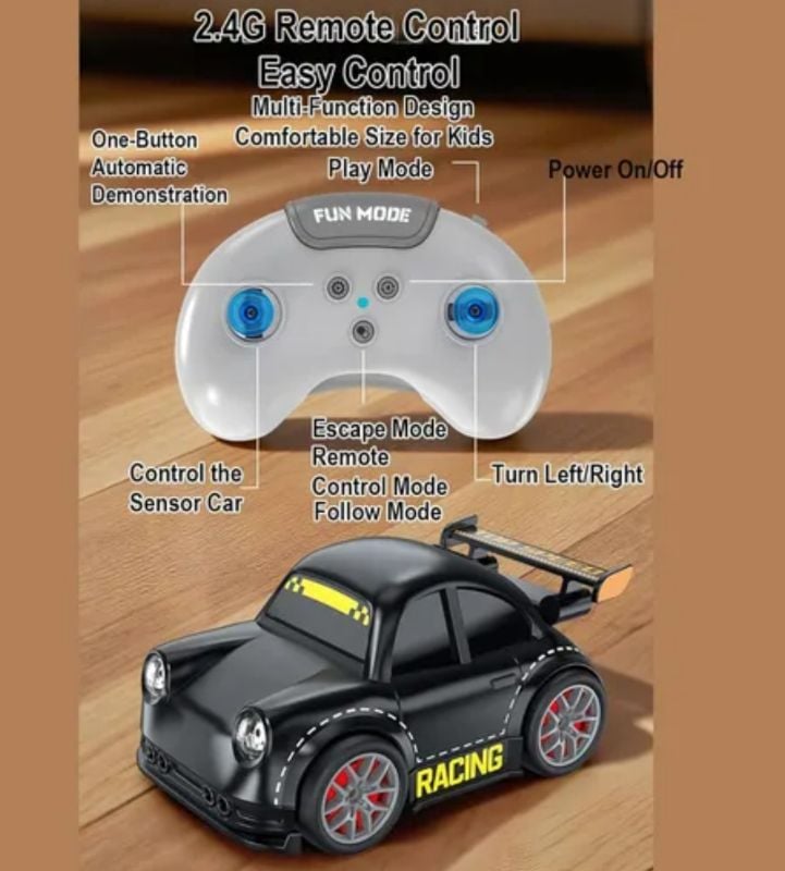 2.4G mini RC smart drift car with lights and sounds, multi-function follow escape mode remote control TM HK-9980