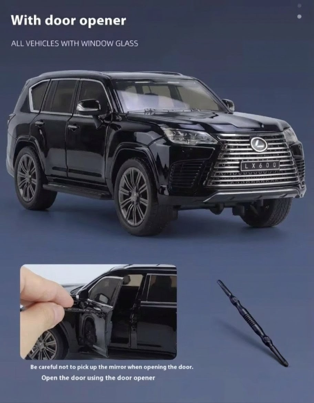 1:24 Toyota Lexus LX600 SUV Black Diecast model toy car in Black mirror openable doors KT(M345-1)
