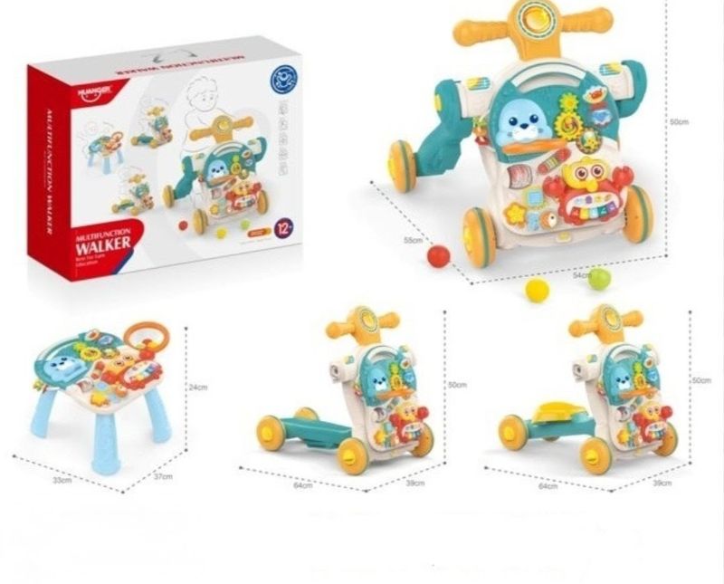 4in1 Sit-to-Stand Learning Walker & Kick & Play Piano Gym Mat Toy Baby Push Stroller with Musical Activity Center Floor Mat Early Educational Toy Gift for Boys Girls KT(HE0827)