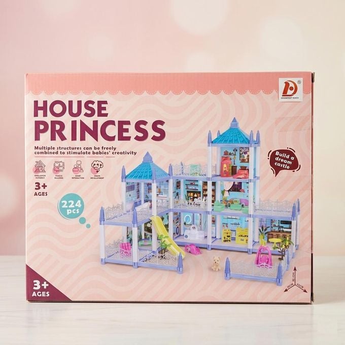 Princess House Building Blocks – 224 PCS Dream Castle Playset with Furniture, Slide & Accessories – Creative DIY Dollhouse Construction Toy for Kids Ages 3+ – Educational Imaginative Play Gift KT