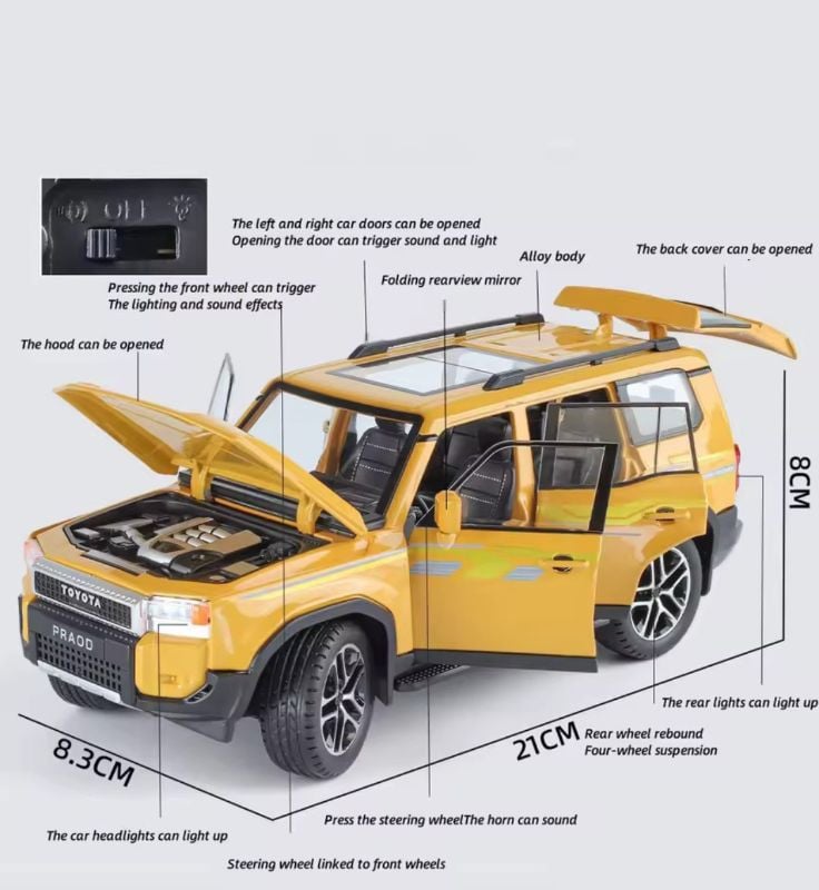 Toyota Land Cruiser Prado 1:24 Diecast Model Car | Premium Alloy Metal SUV with Lights, Sounds & Opening Doors KT (1900-480)