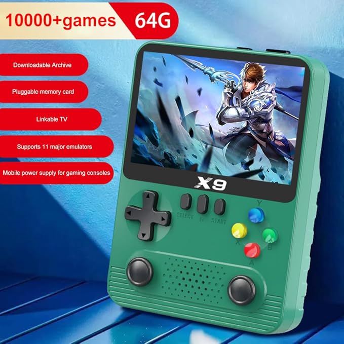 X9 Handheld Game Players with 64G Card 3.5in IPS Screen Portable Game Console Dual 3D Joystick for PSP Gift for Kids and Adults TM(X9)