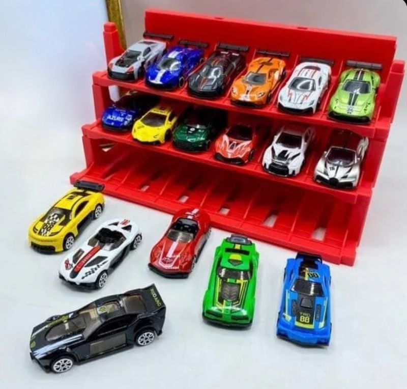 18 Pcs Die-Cast Sports Cars Set With Display Stand Parking lot (U5SKZJ64-10)