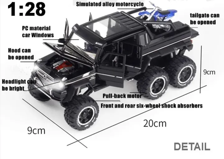1:28 Mercedes-Benz G63 AMG 6x6 Diecast Model Car With Motorcycle (B3203 )