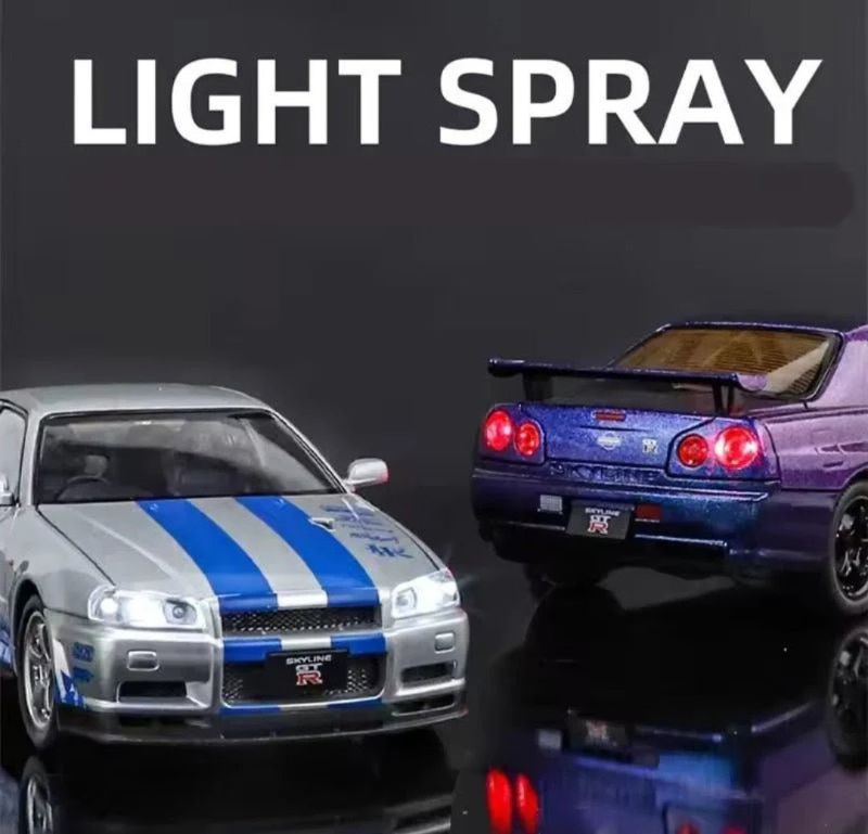 Jinlifang 1:24 scale Nissan Skyline R34 Diecast model car gift toy for children (1901-410)