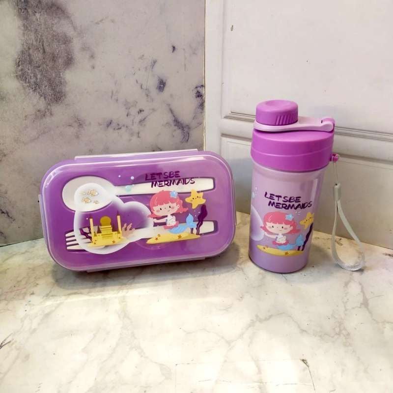 2-Section Lunch Box Set and Drink Bottle Free Spoon and Fork BPA free (9055-1LB)