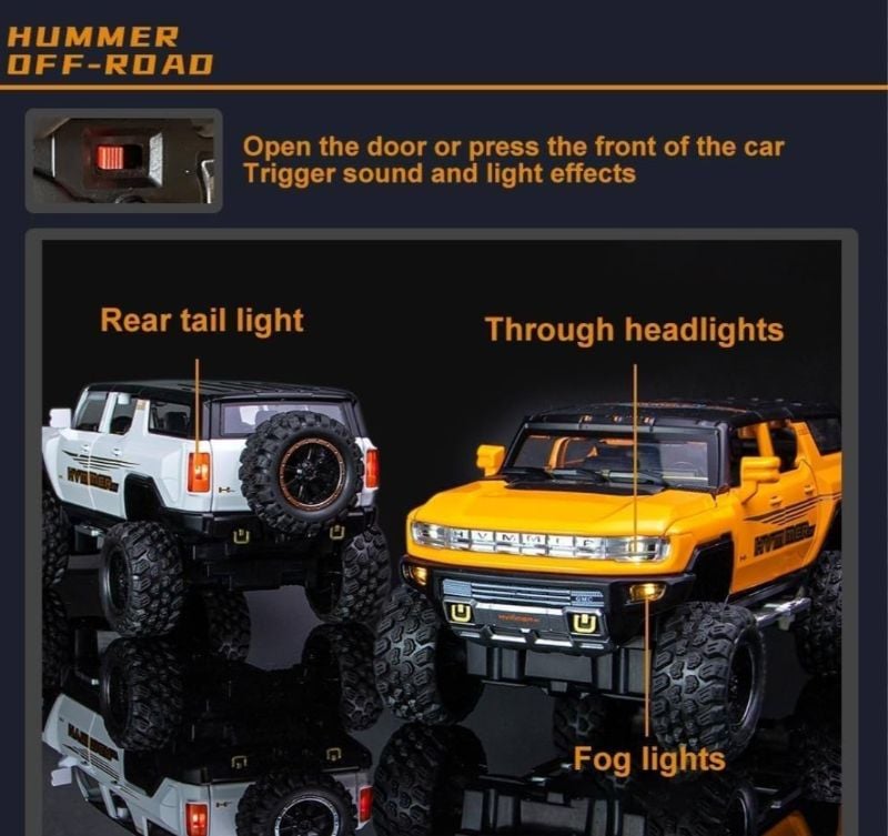 Big 4x4 Hummer Ev Model Car Diecast Metal openable all doors Sound light Gift dream car for kids and collectors KT B2410