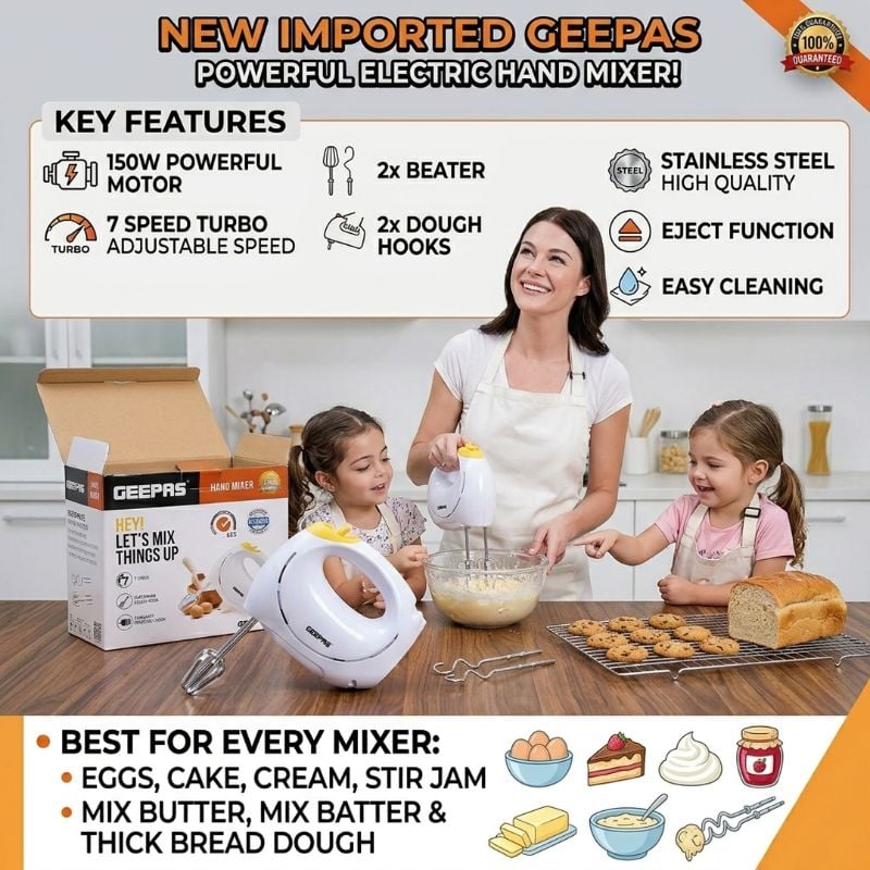 Imported Electric Hand mixer 150W 7speed 2xBeater 2x dough