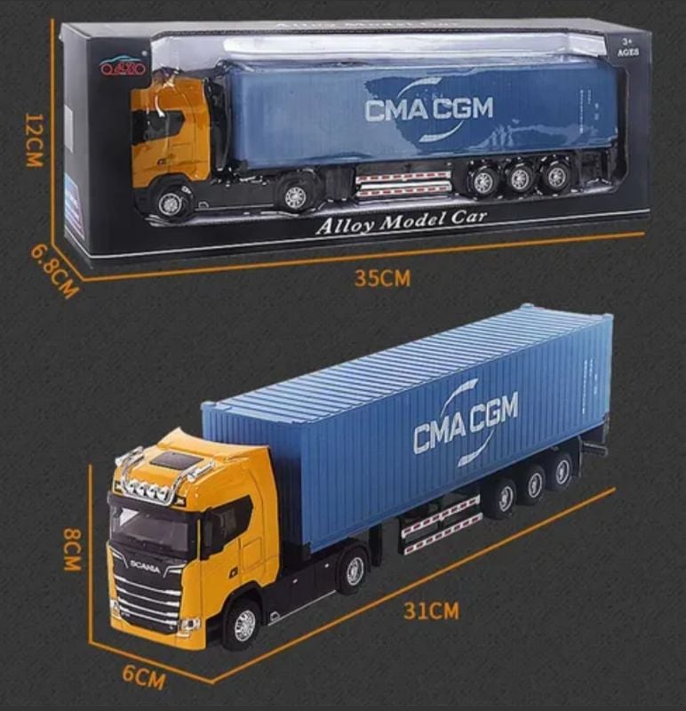 Container Truck 1:36 Scale Large Diecast Metal Alloy  Model Container Toy Realistic Details With Sounds Lights KT JG2605
