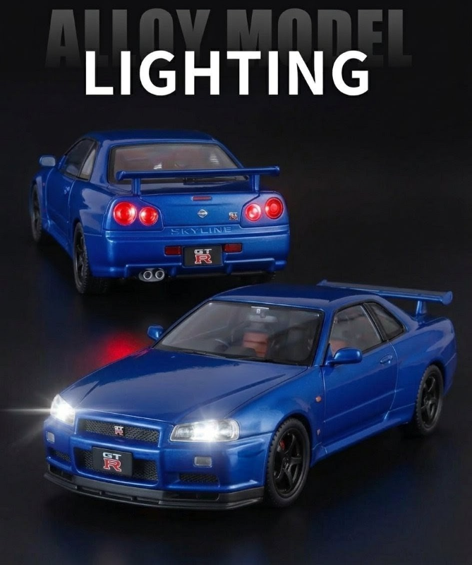 Big 1:18 Fast & Furious Car Nissan Skyline GTR R34 Famous Car In Diecast Official licence model car Blue Colour TM (1900-460)