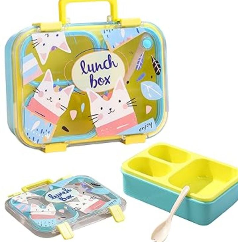 Cat Printed Theme Lunch Box 3 compartment with carry handle High quality design (LX-7169)