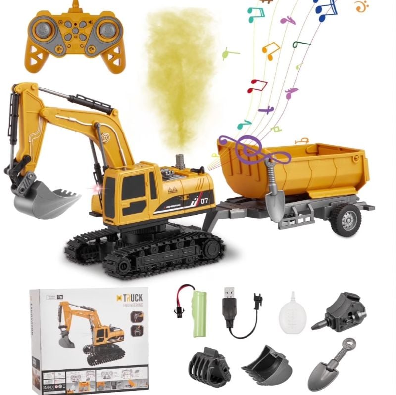 1:22 scale RC Excavator Models Toys Rechargeable Smoke with big trolley KT (671-2S)