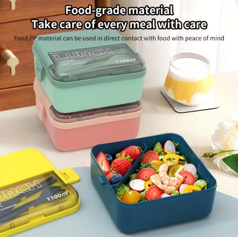High quality Lunch Box with Utensils, Sealing Clip, 1100ml Large Capacity Portable Bento Box for Office Workers and Students (MN935-2)