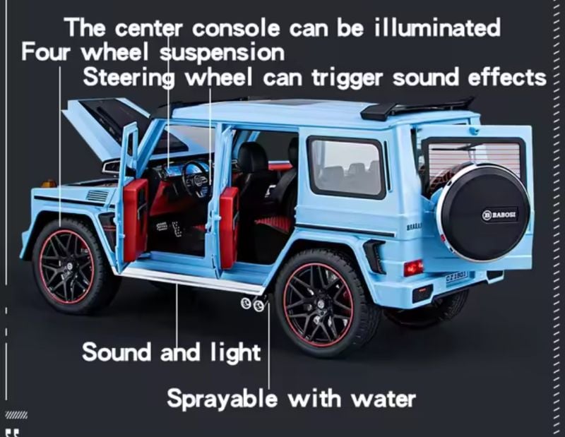 1/18 Scale Mercedees Benz Brabus G800 SUV 4x4 Alloy Car Diecast Toy Vehicles Car Model with Spray Openable Doors & Sound, Light Pull Back car Toys for Kids TM (CZ1801A)