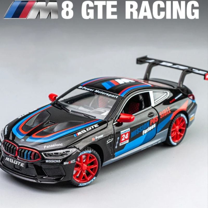 1:24 BMW M8 GTE Race Car Alloy Car Diecast Model Sound Light Pull Back Toy Model Computer Decorative Ornaments Kids Toys Gift TM (DC24232)
