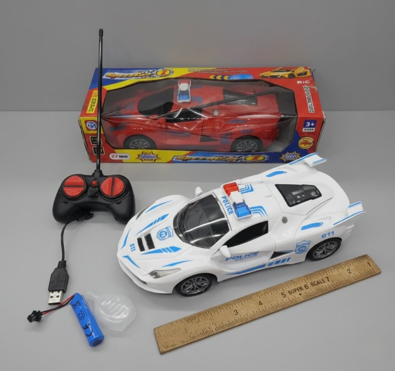 1:18 RC Police car with smoke open doors light sound for kids (118-10B)