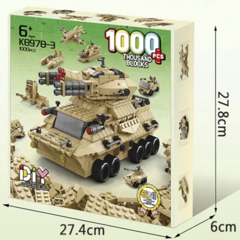 6-in-1 Military Tank Building Block Set Toys | STEAM Kit for Kids | Build Military Vehicles & Transporters (1000+ Pcs) | Birthday Gift for Boys & Girls KT (K8978-3)