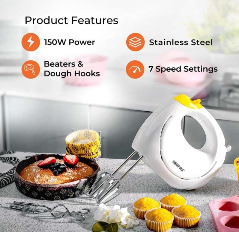Original Geepas Hand mixer Electric Imported 150W 7speed 2xBeater 2x dough