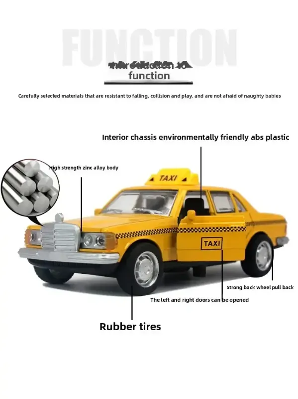 Classic Taxi Car Diecast Metal Openable Door Yellow 1:32