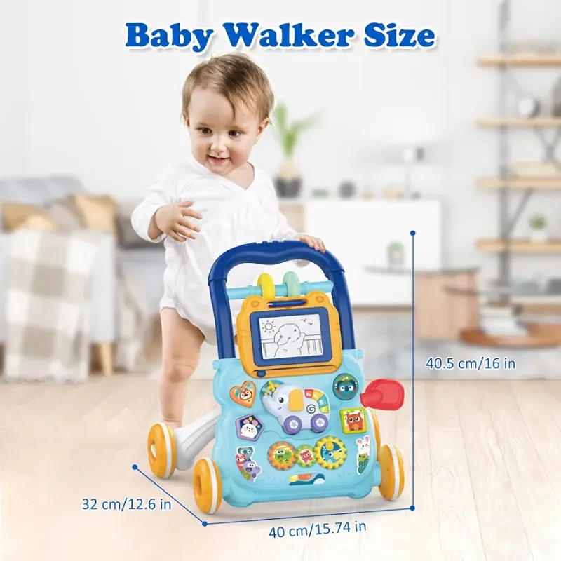 Premium Sit to Stand Baby Walker, Baby Push Along Toys with Music and Drawing Board, Early Educational Activity Centres Babies Learning Toys, Baby Walkers for Boys Girls from 6 Months KT (HE0810)