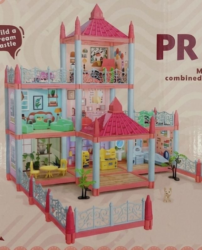 House Princess Multi Storey Huge DIY DollHouse play Set with accessories Best Attractive Gift For Girls Dream House KT (137)