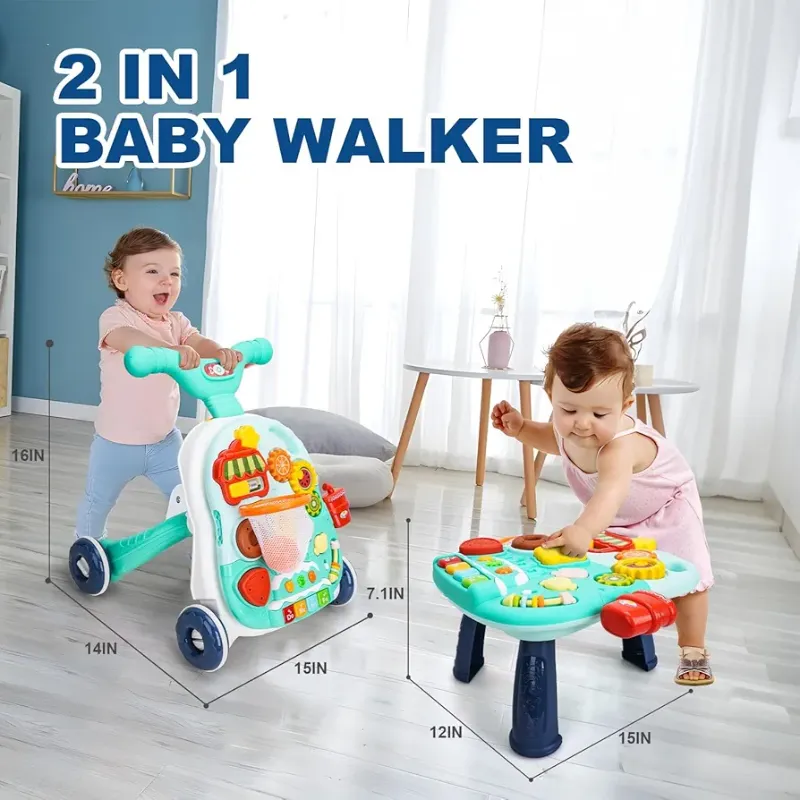 Baby Push Musical Walkers for Babies 12 Months Sit to Stand Walker for Baby Girl Boy 2 in 1 Push Toys for Babies Learning to Walk Baby Activity Walker Toddler Walking Toy KT(HE0814)